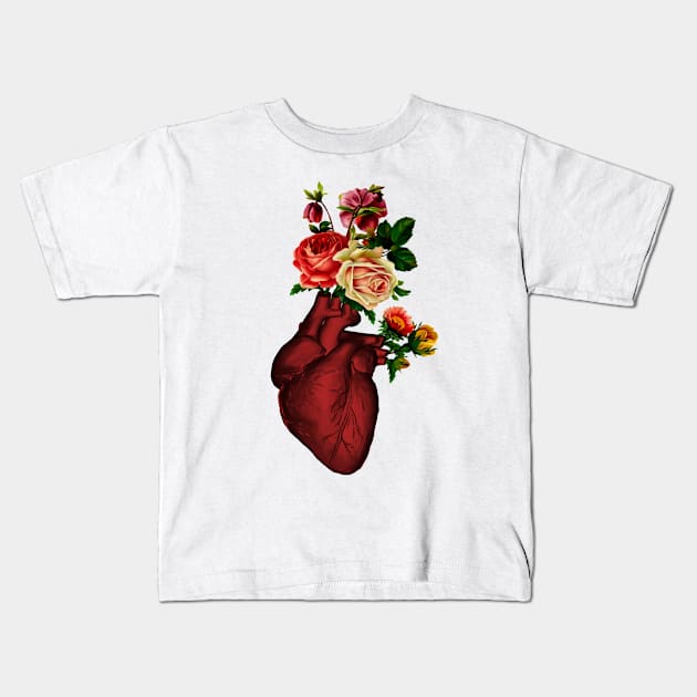 Floral Heart - Realistic Heart Kids T-Shirt by Nirvanax Studio